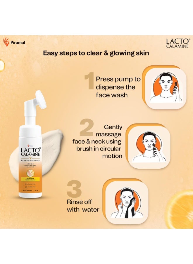 Lacto Calamine Vitamin C Foaming Face wash| Brightens skin & control blackheads & whiteheads| With Built-in foaming Brush|Sulphate free face wash| Paraben Free| 150 ml x Pack of 5 - Image 2